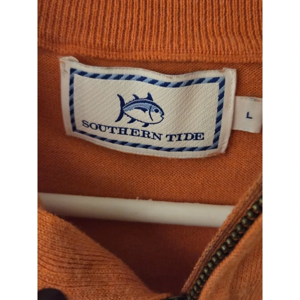 Southern Tide Mens Orange Cotton 1/4 Zip Pullover Sweater Preppy Golf Size L
